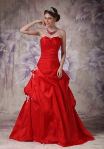 Custom Made Red Sweetheart Quinceanera Dress Taffeta Appliques Brush Train
