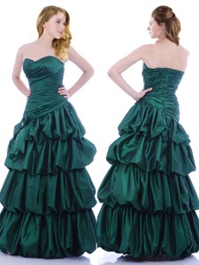 Popular A Line Ruched And Bubble Pageant Dress In Hunter Green