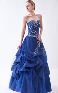 Blue Sweetheart Pageant Dress Appliques Floor-length Taffeta And Tulle
