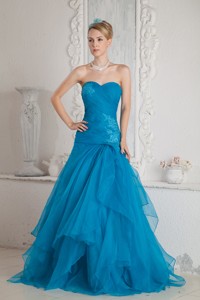 Low Price Teal Color Mermaid Pageant Dress Sweetheart Brush Train Appliques