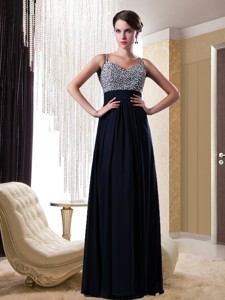Low Price Empire Chiffon Beading Straps Pageant Dress In Black