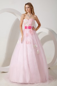 Baby Pink Sweetheart Pageant Dress Tulle Appliques Floor-length