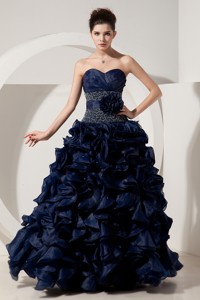 Beautiful Navy Blue Princess Pageant Dress Sweetheart Beading Floor-length Organza