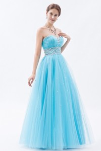 Baby Blue Princess Sweetheart Pageant Dress Tulle Beading Floor-length