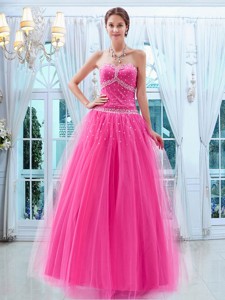 Pretty Tulle Princess Beading Sweetheart Pageant Dress In Hot Pink