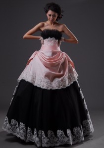 Sikeston Lace Decorate Bodice Strapless Floor-length Light Pink And Black Pageant Dres
