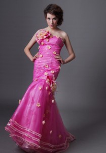 Saint Joseph Mermaid Hand Made Flowers Decorate Bodice Hot Pink Pageant Dress