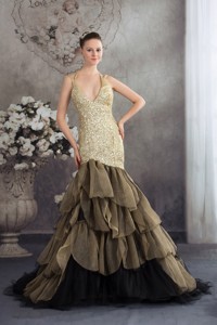 Mermaid V-neck Ruffles Sequins Tulle Pageant Dress