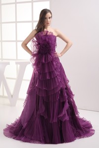 Purple Strapless Ruffles Organza Pageant Dress