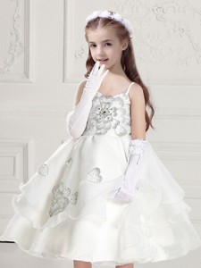 Perfect Spaghetti Straps White Flower Girl Dress With Appliques