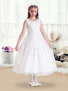 Cute Scoop White Flower Girl Dress In Lace