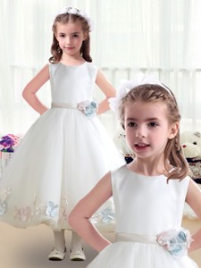 Top Selling Scoop White Flower Girl Dress With Appliques
