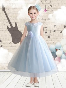 Discount Bateau Cap Sleeves Flower Girl Dress With Appliques