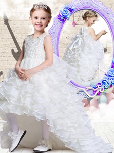 Lovely Scoop High Low White Flower Girl Dress With Ruffled Layers