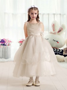 Simple Ball Gown Flower Girl Dress With Hand Made Flowers