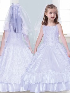 Classical Spaghetti Straps Taffeta Flower Girl Dress with Beading and Lace 