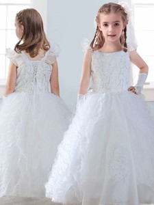 Discount Organza Straps Flower Girl Dress with Sequins and Ruffles 