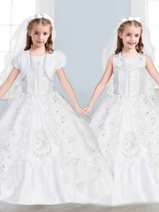 Sweet Scoop Big Puffy Flower Girl Dress with Lace and Embroidery 