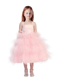 Discount Spaghetti Straps Beading and Ruffled Layers Little Girl Pageant Dress in Pink 