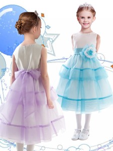 Discount Scoop Organza Flower Girl Dress with Hand Made Flowers and Ruffled Layers 