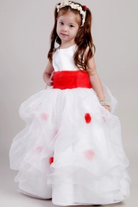 White And Red Scoop Floor-length Taffeta And Organza Bow Flower Girl Dress