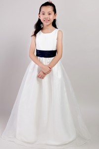 White Scoop Floor-length Organza Belt Little Girl Dress