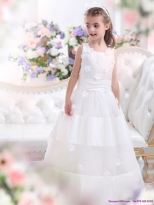 Most Popular White Scoop Flower Girl Dress with Appliques 