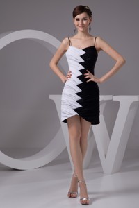 White And Black Spaghetti Straps Nightclub Dress With Asymmetrical Edge