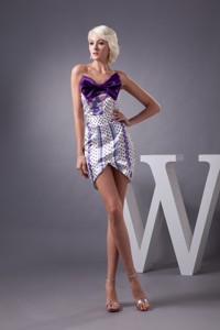 Bowknot And Colorful Print Accent Mini-length Nightclub Dress