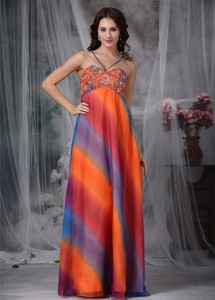 Colorful Empire Straps Floor-length Chiffon Beading Maxi / Evening Dress