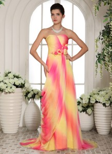 Multi-color Hand Made Flowers Sweetheart Maxi Gowns With Brush Train
