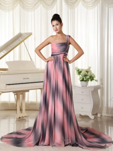 Ombre Color Chiffon One Shoulder Maxi Dress With Court Train In New York