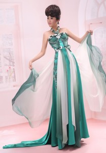 Turquoise Halter Beading Chiffon Brush/sweep Empire Maxi Dress