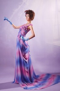 Ombre Color Appliques Scoop Court Train Maxi / Evening Dress For Custom Made In Bath Avon