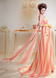 Ombre Color Appliques Chiffon Brush Train Maxi / Evening Dress For Custom Made In Oakley Bedfordshir