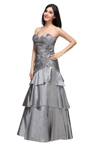 Gray Sweetheart Appliques And Ruching Ruffled Layers Holiday Dress