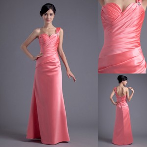 Column One Shoulder Ruching Satin Watermelon Red Holiday Dress