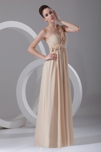 Champagne Empire One Shoulder Chiffon Hand Made Flowers Holiday Dress