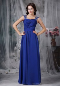 Royal Blue Empire Straps Floor-length Beading And Ruch Chiffon Holiday Dress