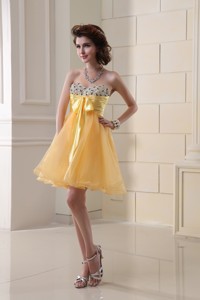 Sweetheart Organza Ruching Mini-length Holiday Dress In Gold