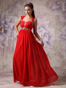 Red Empire / Princess Straps Floor-length Chiffon Beading Holiday Dress