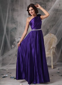 Pretty Purple Empire One Shoulder Holiday Dress Elastic Woven Satin Beading Floor-length