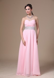 Beaded Decorate Waist Chiffon Sweetheart Pink Empire Holiday Dress