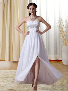White Sweetheart Empire Beading And Ruching Holiday Dress With Zipper