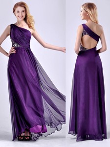Elegant One Shoulder Criss Cross Purple Holiday Dress With Beading