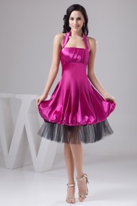 Fuchsia Halter-top Ruche Puffy Holiday Dress In Satin And Tulle