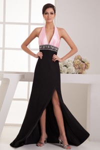 Brush Train Halter Top Pink And Black Holiday Dress With The Back Out