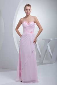 Ruched And Beaded Floor-length Chiffon Holiday Gowns In Baby Pink