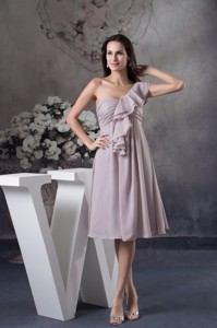Gray One Shoulder Ankle-length Ruching And Layers Decorated Holiday Dress