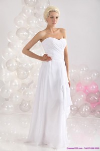 Sophisticated Ruching Floor Length Holiday Dress In White